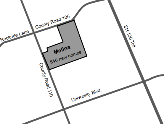 The new 840-home development, which is located near University Boulevard, County Road 110 and State Highway 130.