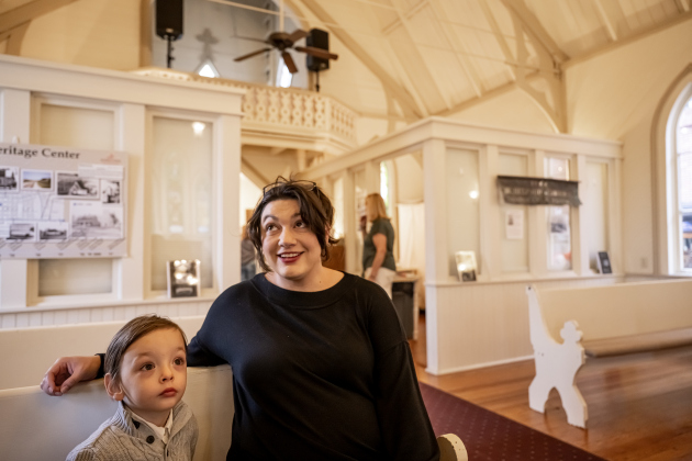 Brittaney Reichenberger and her son take in the quiet elegance of the Grace Heritage Center during Georgetown’s Art Stroll on Friday, October 16, 2026. Brittaney and her husband Jordan were married her in 2022. Photo by Andy Sharp