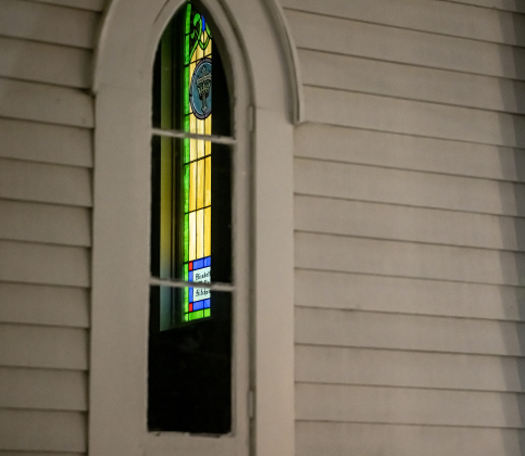 Light shines on a stained glass window at the Grace Heritage Center, a participant in the Georgetown Art Stroll on Friday, October 16, 2026. Photo by Andy Sharp