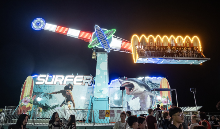 Attendees take a spin on the California Surf ride during the Williamson County Fair, held on Wednesday, October 21, 2026. The fair and the Wiliiamson County Rodeo continued through October 24th at the Williamson County Expo Center. Photo by Andy Sharp