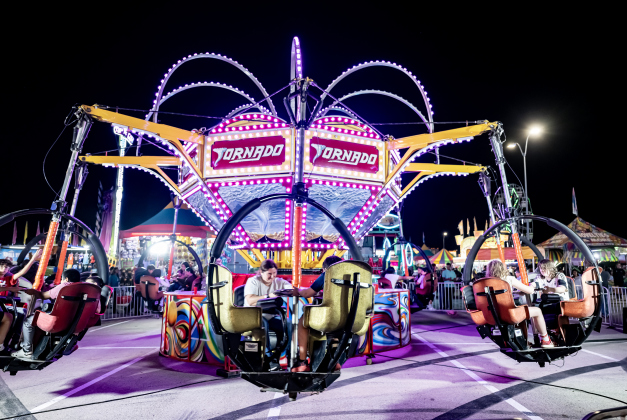 Attendees take a ride on the Tornado during the Williamson County Fair, held on Wednesday, October 21, 2026. The fair and the Wiliiamson County Rodeo continued through October 24th at the Williamson County Expo Center. Photo by Andy Sharp