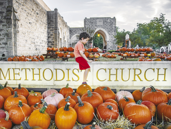 Andrew Lake, 6, was happy to relax after he and his family helped unload pumpkins at Georgetown First United Methodist Church Thursday.