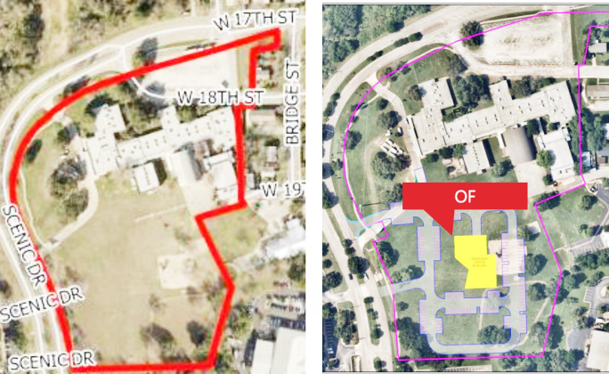 A site plan for the existing Carver Elementary School site, left, and a plans for what it will look like once developed into headquarters for Lone Star Circle of Care. The Georgetown City Council approved rezoning the parcel of land, located at 1100 West 17th Street, on Tuesday.