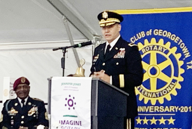 Keynote speaker Brigadier General Michael Adame, a retired veteran with 36 years of service, addresses the crowd at the Field of Honor Friday, November 11. BRIGID COOLEY