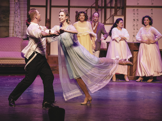 Braden Tanner (left), as Ted Hanover, and Ella Grace Harper, playing Daphne on Wednesday, November 16, in Holiday Inn, playing on the Springer Memorial Stage at the Georgetown Palace through December 30. (Photo by Andy Sharp)