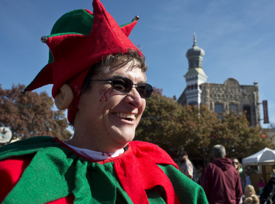Chris Peterson of Georgetown was looking spiffy in her elf attire as she made her way around the square during the annual Christmas Stroll December 5, 2015.