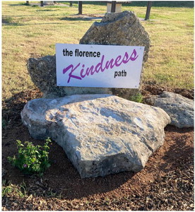 The kindness path features an area for walkers to pause.