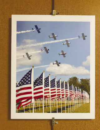 “Falcon Fly” by Michael Cox is featured in the Healing Arts Gallery’s veterans exhibit at St. David’s Georgetown Hospital.