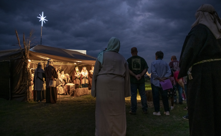 The manger scene in Bethlehem is enacted at the Immanuel Lutheran Church Pilgrimage to Bethlehem Saturday, December 10, 2022