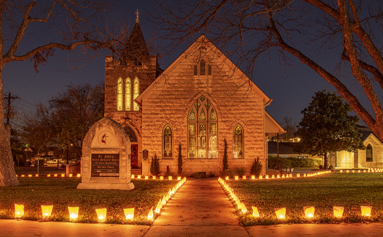 Luminaries adorn the grounds of St. John's United Methodist Church on Thursday, December 15, 2022.   The luminaries will shine throughout the Christmas holiday season.   The church, located at 311 East University, will conduct live nativities  here from Wednesday, December 21 through Friday, December 23, from 6-8 p.m. each evening. (Photos by Andy Sharp)