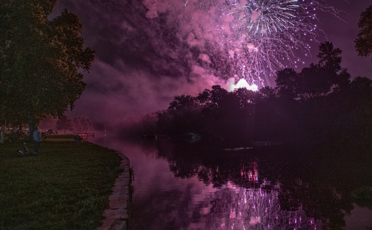 Fireworks light the skies over the San Gabriel River at San Gabriel Park during the Sertoma Club's 4th of July fireworks show on Sunday, July 4, 2021. (Sun Archive)