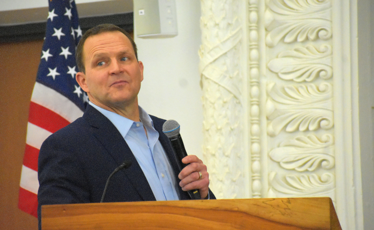 Superintendent Fred Brent presents at GISD’s 2023 State of the District event Thursday, March 2.