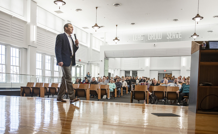Superintendent Fred Brent gives a presentation during the Georgetown ISD State of the District event, held Wednesday, March 9, 2022.
