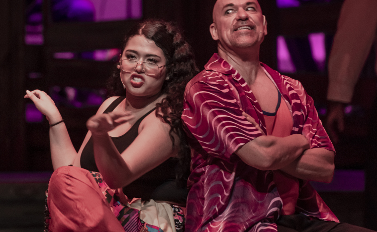 Daisy Greggio, left, as Erzulie, and Kirk Kelso, playing Papa Ge, are shown in a scene from the Thursday, May 18, 2023 dress rehearsal of "Once On This Island," playing on the Palace Theatre's Springer Stage through June 18.   Photo by Andy Sharp.