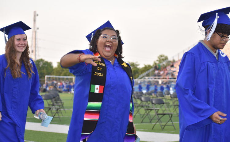 Georgetown High School seniors march into Birkelbach Field Saturday evening, May 27.