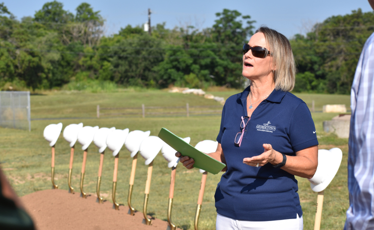 Parks and Recreation Director Kimberly Garrett touts the upcoming park improvements prior to the groundbreaking Tuesday, June 6. Photo by Katherine Anthony