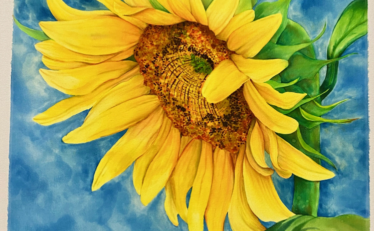“Adoration,” a French silk dye on Habotai silk by Laura Fox-Wallis, is on display at St. David’s Healing Arts gallery until June 23.