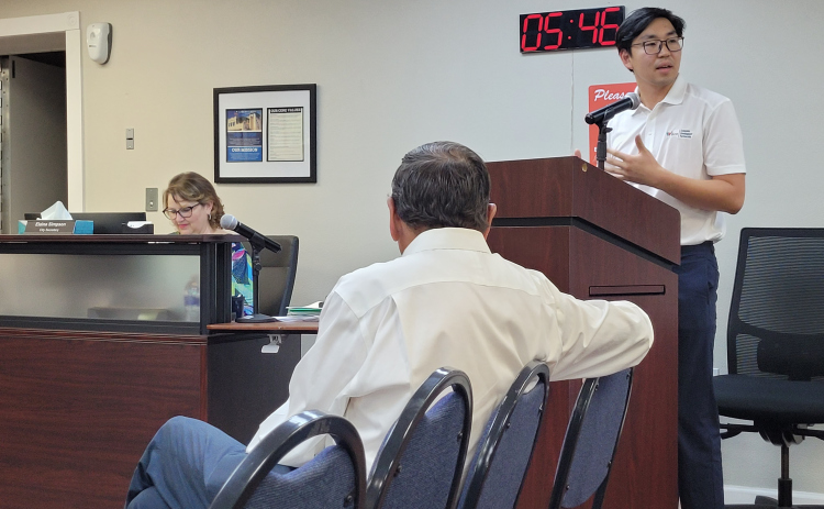 William Lee from Wilco Economic Development Partnership gives a presentation on the importance of setting up the potential relationships for Korean businesses to the Liberty Hill Economic Development Corporation Board of Directors Wednesday, June 21. Photo by Nalani Nuylan