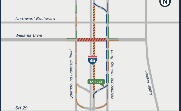 This map displays the street closures and alternative routes that will be available. Courtesy TxDOT.