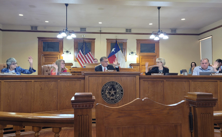 Williamson County Commissioners Court members vote to set the tax rate and  2024 budget during their Tuesday meeting. Photo by Nalani Nuylan.