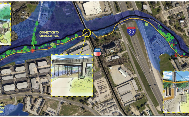 Map shows Lake Creek Trail and mock-ups for potential projects. Illustrations courtesy of The City of Round Roc.k