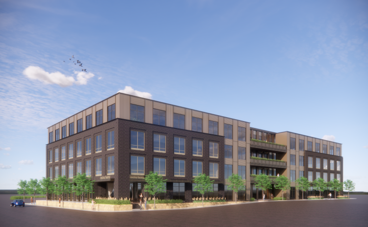 An artist’s rendering gives a sneak peek at the new downtown Leander property called Northline. Illustration courtesy of St. John Properties.