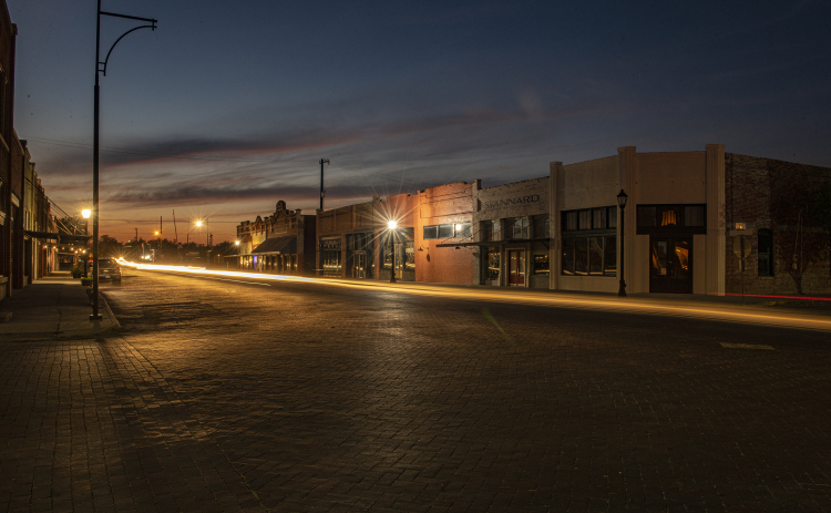 This is a scene along West  Clark Street in downtown Bartlett on Wednesday evening, September 27, 2023. The north side of the street is in Bell County, the south side in Williamson County.