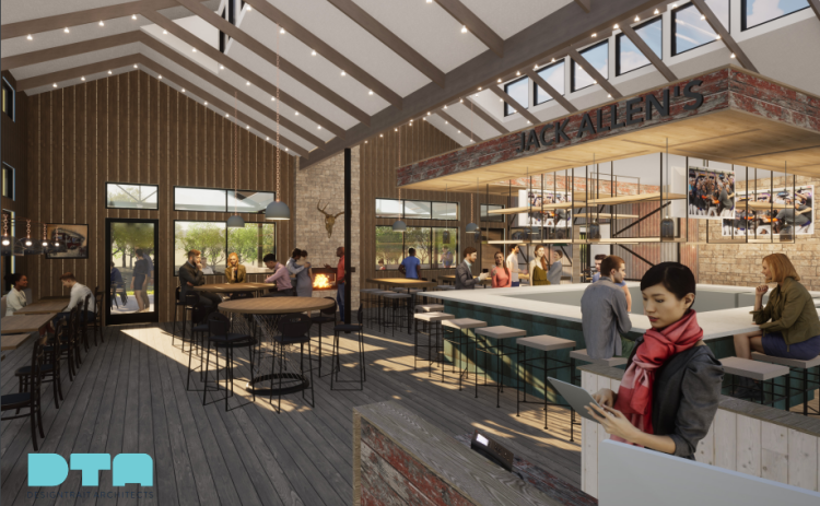 Rendering shows the interior of the anticipated Jack Allen’s location in Hutto. The restaurant has five other locations across the Austin area.  Illustration courtesy of MA Partners.