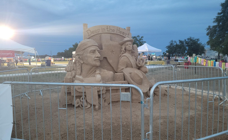 Texas-themed sand sculpture was the featured piece at the 2023 Liberty Hill Sculpture Festival. The structure used 20 tons of sand and took five days to complete. Photo by Nalani Nuylan.