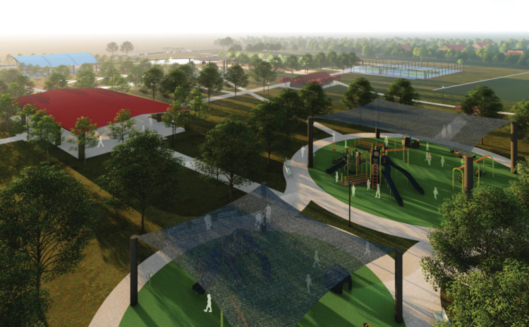 Rendering shows the new facilities at Fritz Park, located in the heart of Hutto. Project is expected to begin in December. Illustration courtesy of the City of Hutto.