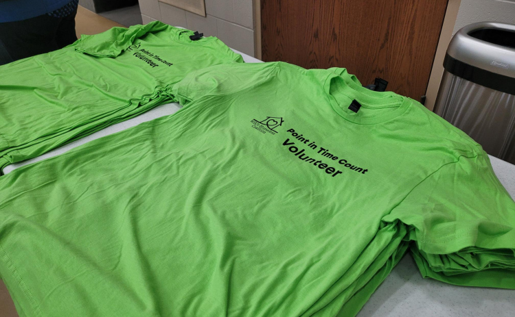 Wilco Homelessness Coalition volunteer shirts used for the Point in Time Count. Photo by Nalani Nuylan..