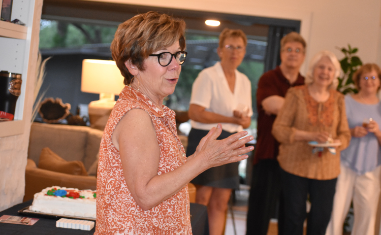 GISD trustee Jen Mauldin thanks supporters for her election night victory.  Photo by Katherine Anthony