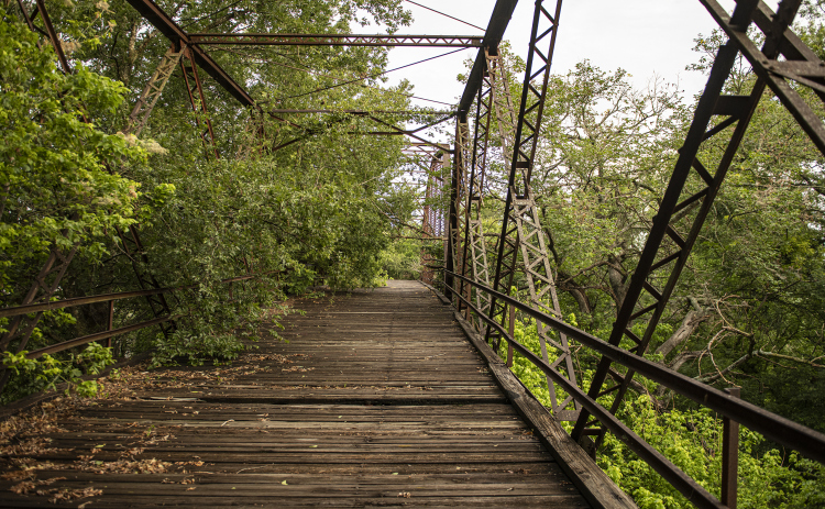 Trees and brush gather around  the long-retired truss bridge along County Road 366 in the Rowe Valley area on Tuesday, June 11, 2024.