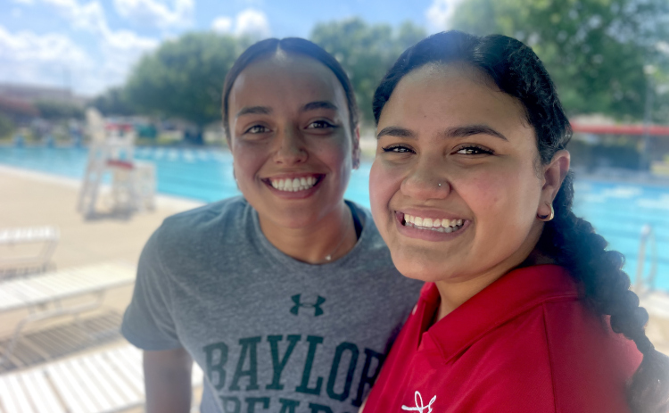 Lifeguards Katie Vasquez, left, and Alison Jaen work together to promote safety and fun at Georgetown’s public pools. (Photos courtesy City of Georgetown)