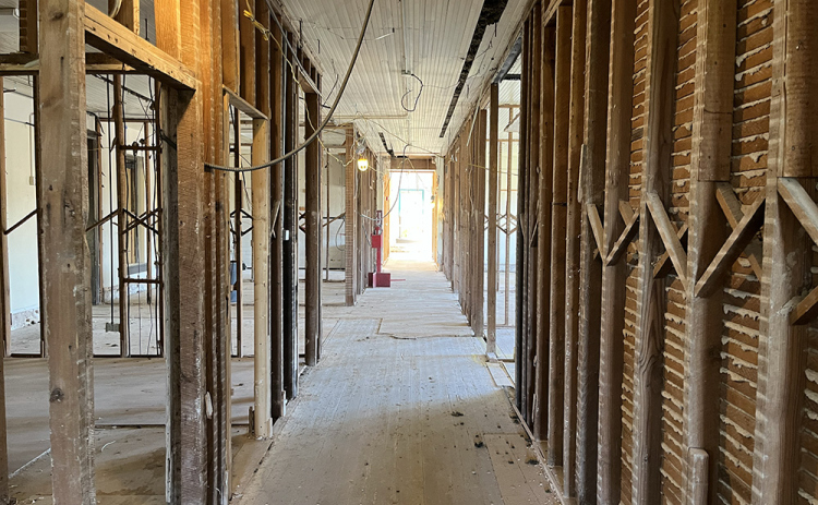 Mood-Bridwell Hall's interior is under construction.