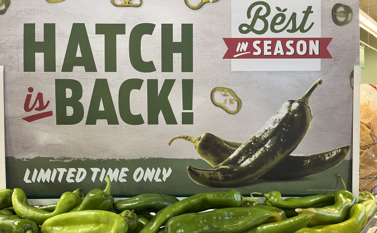 Hatch chile peppers are on display.