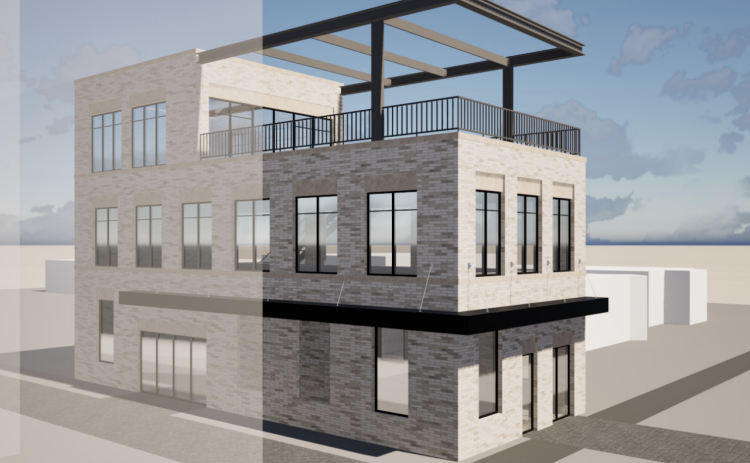 The bottom floor of the proposed building at 205 East Ninth Street would provide access to both retail space and a yoga studio. (Courtesy Wang Architects)