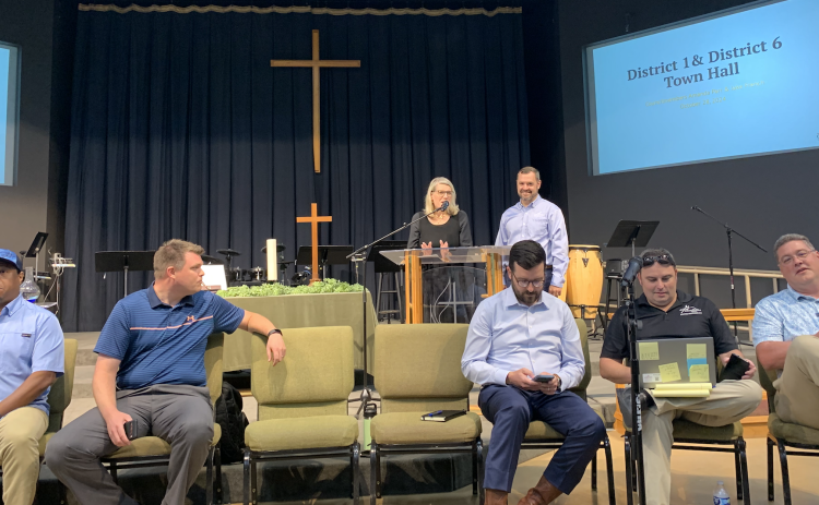 Council Members Amanda Parr and Jake French were joined by city staff in sharing information on issues important to District 1 and 6 residents. (Photo by Kaitlyn Wilkes)