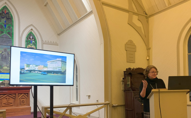 Linda McCalla gives a presentation to Preservation Georgetown about the impact the Main Street Program had on downtown Georgetown. The meeting took place at the historic Grace Heritage Center. (Photo by Kaitlyn Wilkes)