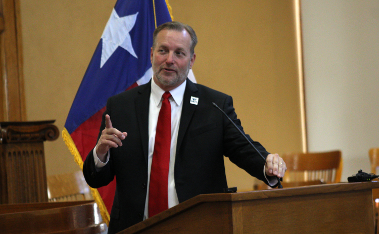 Steven Snell gives a speech about his priorities as the new Williamson County judge Monday afternoon, April 21.
