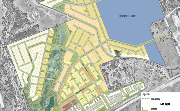 The proposed Heirloom development would have commercial and multi-family buildings near Ronald Reagan Boulevard, with single-family housing deeper into the subdivision. (Courtesy Columnar Investments)