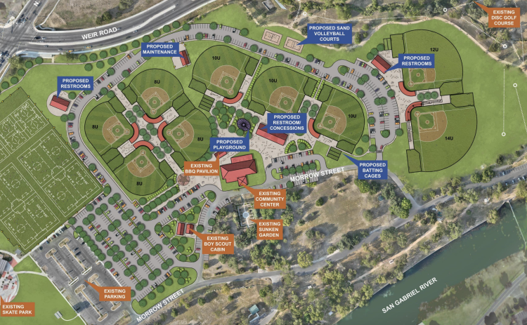 The plan for phase four of San Gabriel Park improvements shows the integration of the new fields with the structures currently in place. (Rendering courtesy of Parkhill)