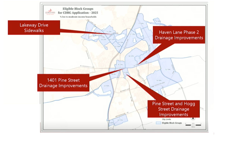 This map shows where the Community Development Block Grant projects are taking place in the city. (Courtesy City of Georgetown)