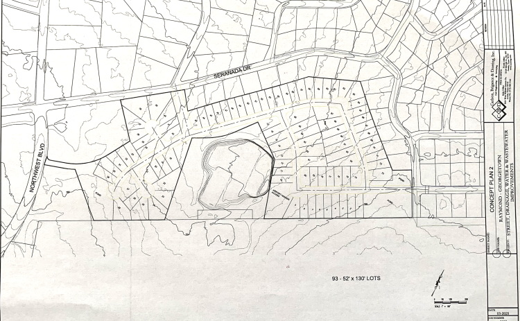A preliminary concept plan for the development shows 93 lots for the neighborhood between Serenada and the airport. (Map courtesy City of Georgetown)
