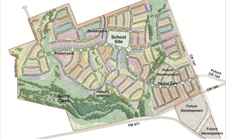 A map of the proposed development highlighted the different lot sizes according to color. However, no information on the specifics of the lot sizes or amount of houses in the subdivision were provided during the July 23 council workshop. (Map courtesy Gray Civil Engineering)