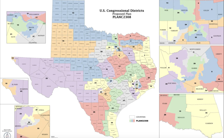 This Congressional redistricting map was proposed by Texas House Republicans on July 30. (Courtesy Texas Tribune)