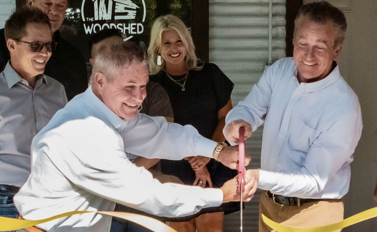 Mark Matoska and Lee Weaver celebrate the ribbon cutting of The Woodshed in 2022. (Photo courtesy Lee Weaver)
