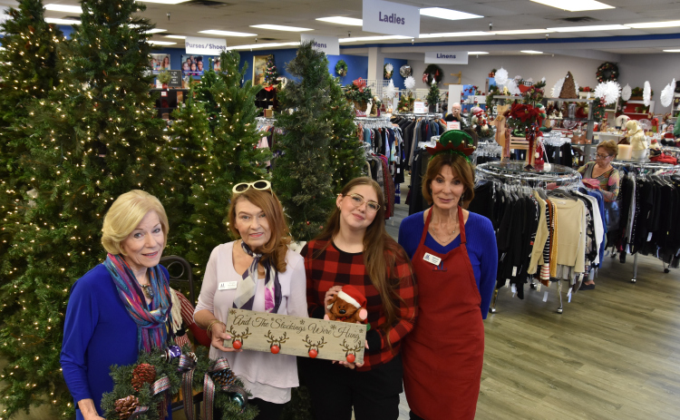 From left, VP of Resource Development Linda Stephens, VP of Marketing Yvonne Woodburn, Southwestern Volunteer Holly Akers, and VP of Finance Deborah Thomas stand in the newly-decorated Assistance League Thrift Shop at 900 North Austin Avenue.  The Assistance League supports causes including Operation School Bell — which provides clothing to students up to fifth grade — Georgetown ISD’s Bridges program,  mentoring and reading programs in Jarrell and Florence ISDs, teacher funding and scholarships.