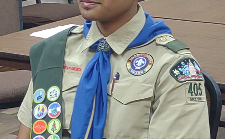 Shrenik Reddy waits during his Eagle Scout Board of Review December 10.  Photo by Calvin Gray