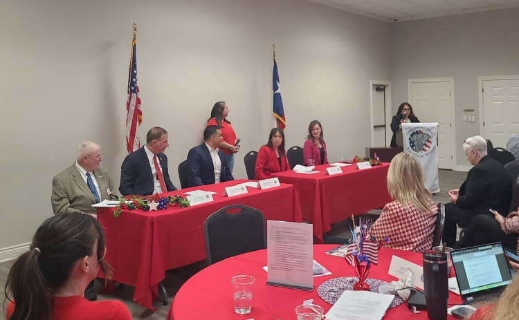 he Georgetown Area Republican Women hosted a candidate forum for the state races on Thursday, January 15, at the Georgetown Chamber of Commerce. GARW President Terri Rodriguez was the moderator. From left, the forum consisted of Larry Nance, Charles Schwertner and Apollo Hernandez for state Senator District 5, and Blayre Pena and Caroline Harris Davila for state Representative District 52. Photo by Nalani Nuylan.